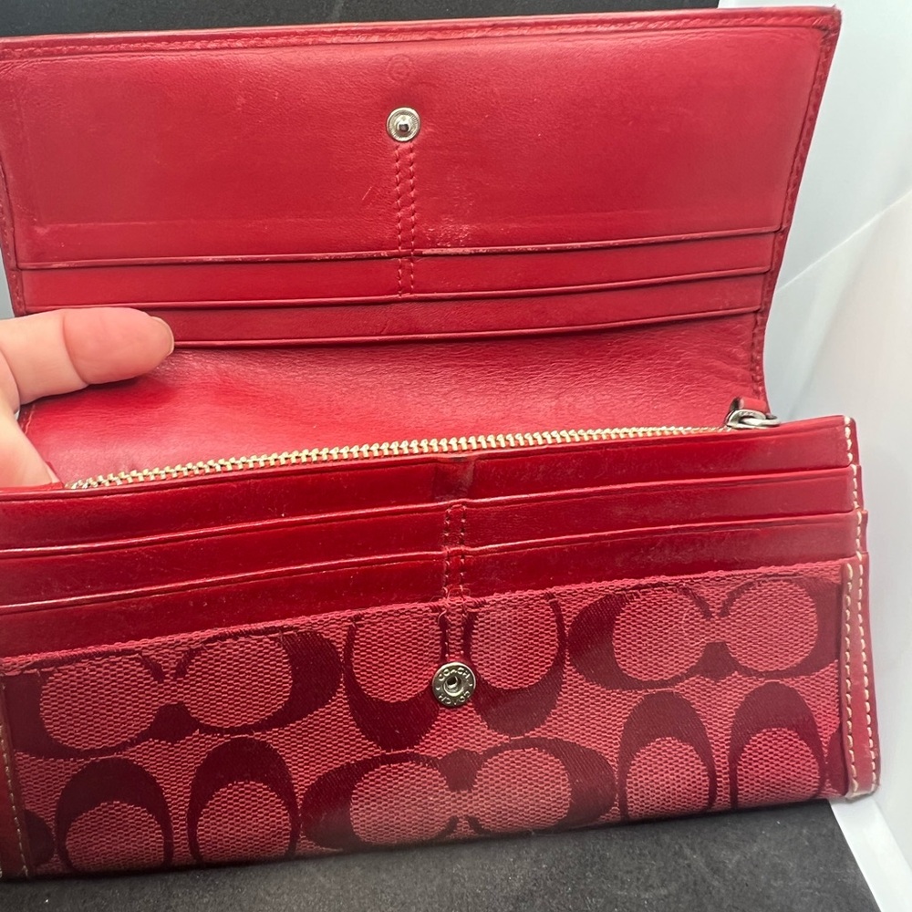 Coach Red Leather Wallets with Monogram Pattern